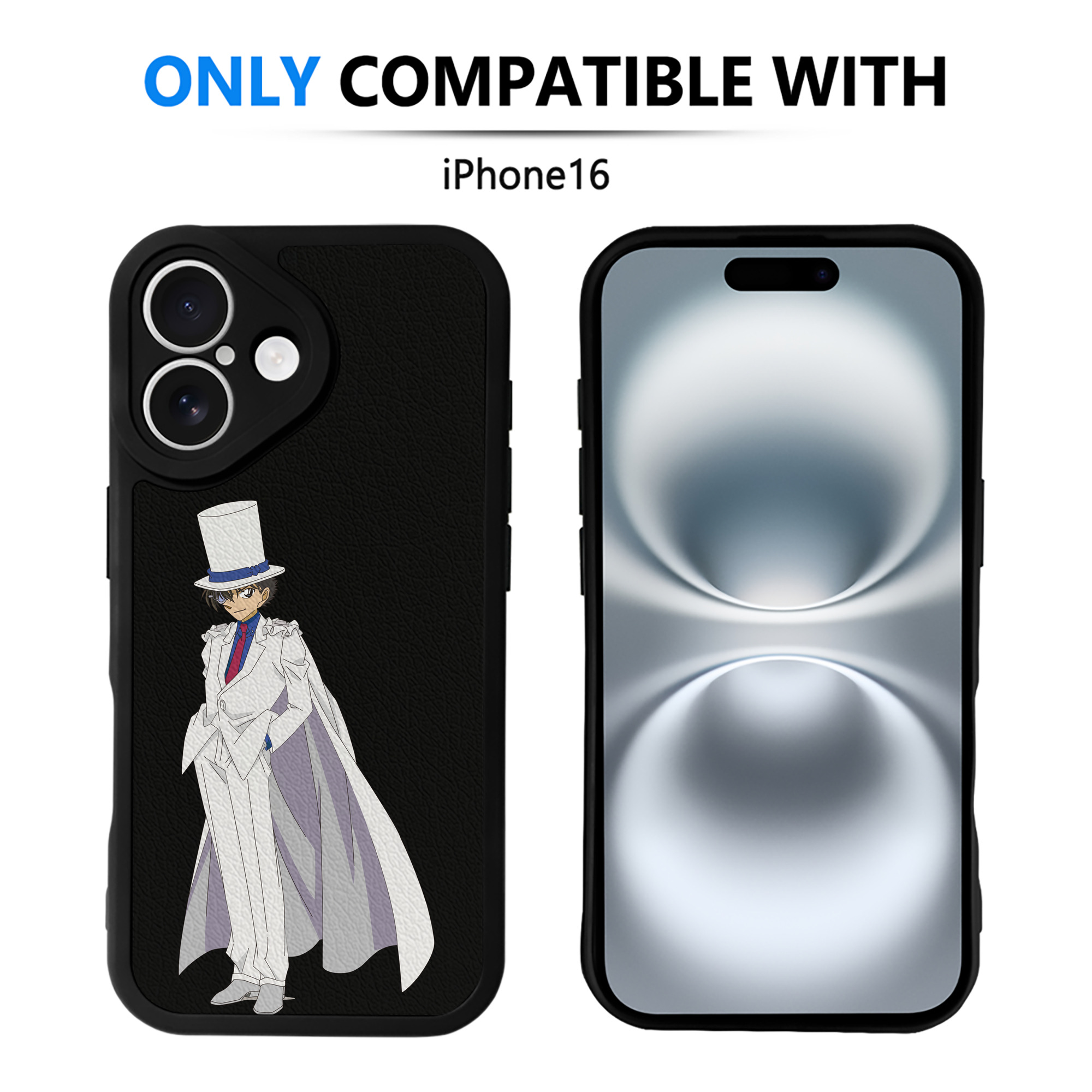（画像用） 名探偵コナン くろば かいと Detective Conan Kuroba Kaito 【iPhone 16シリーズ対応】シリコンスマホケース（レザー調） 材質：シリコン